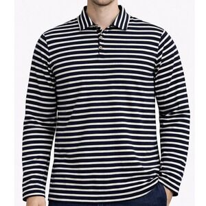 Vintage 90s Polo Ralph Lauren Sailor Stripe Cotton Henley Navy Long Sleeve USA